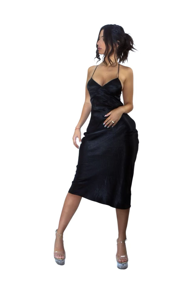 Silk Low-Back Lace-Up Midi Dress