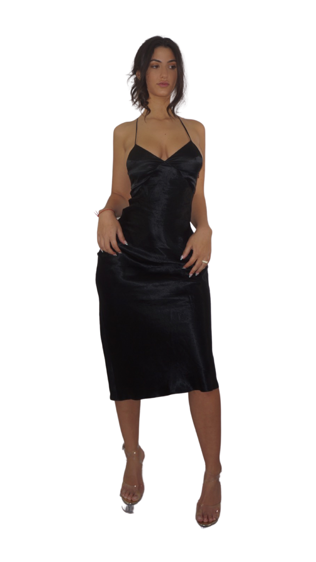 Silk Low-Back Lace-Up Midi Dress