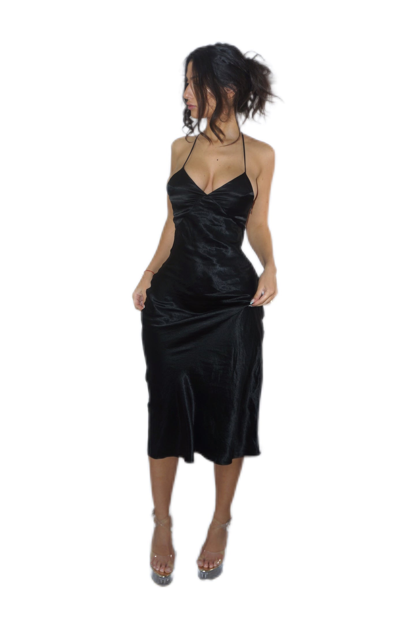 Silk Low-Back Lace-Up Midi Dress
