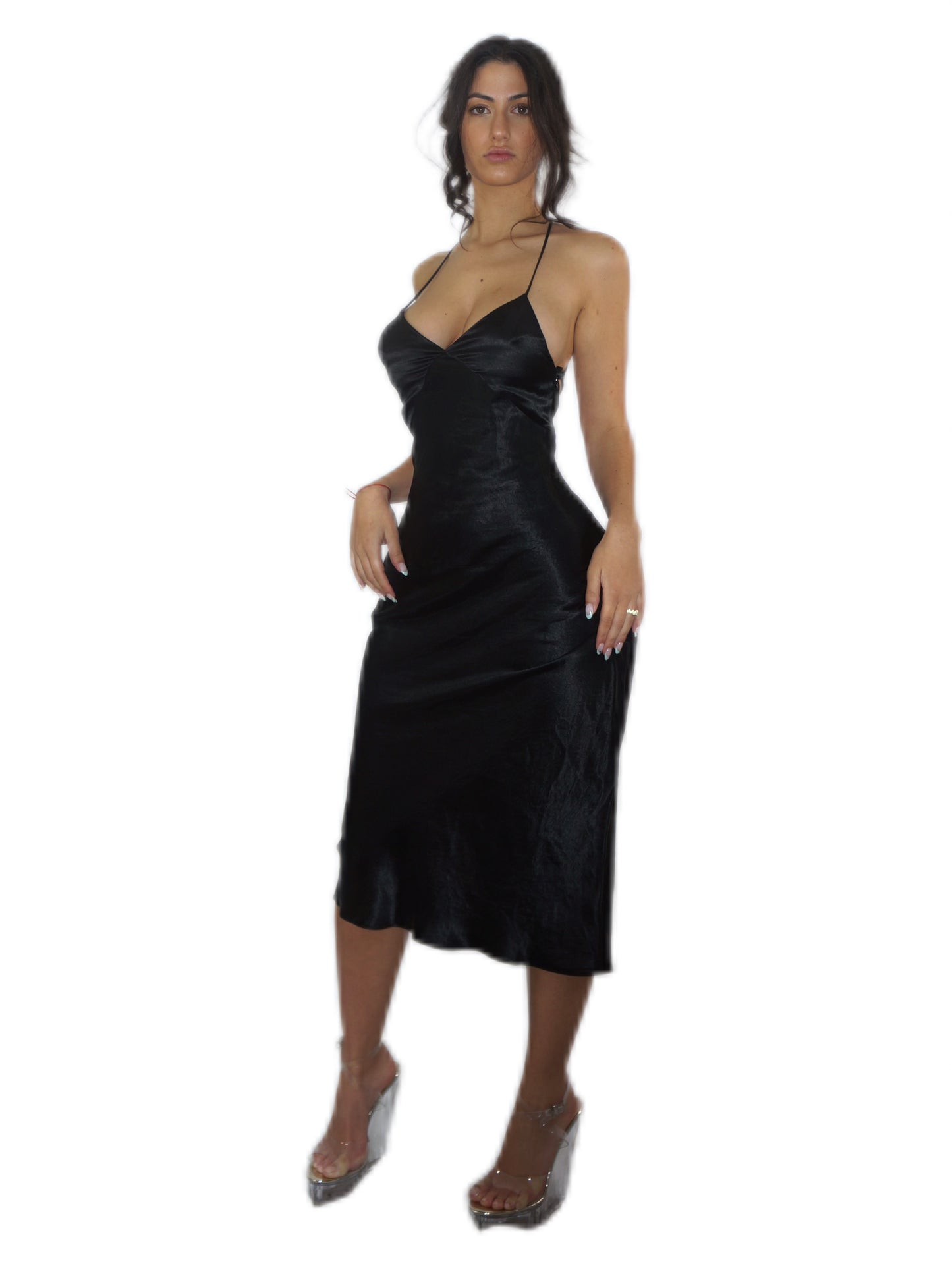 Silk Low-Back Lace-Up Midi Dress